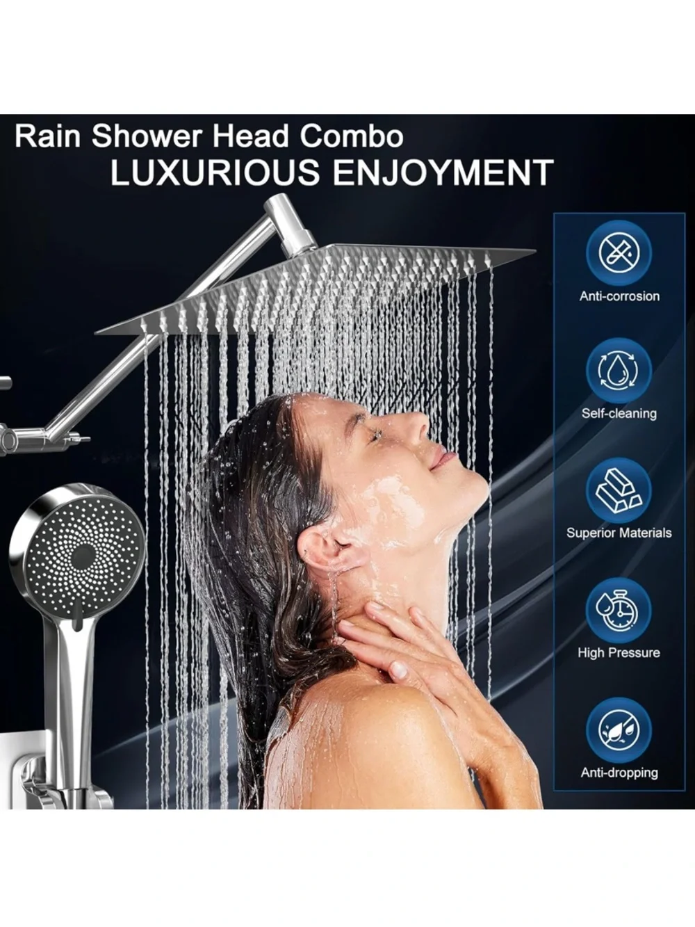 Rain Shower Head with 10 Inch Adjustable High Pressure Handheld. New